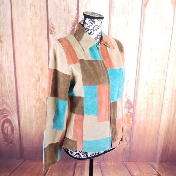 Suedessence Color Block Leather Suede Jacket B62 - Picture 4 of 5